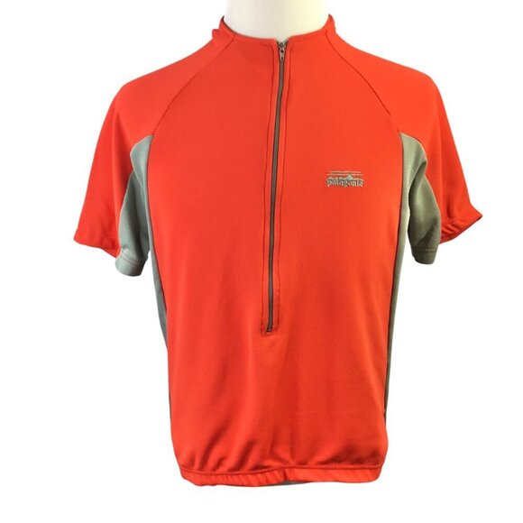 Patagonia Cycling Jersey Vtg Y2K Bike 1/2 Zip Short Sleeve Large USA Red Gray - Picture 2 of 10
